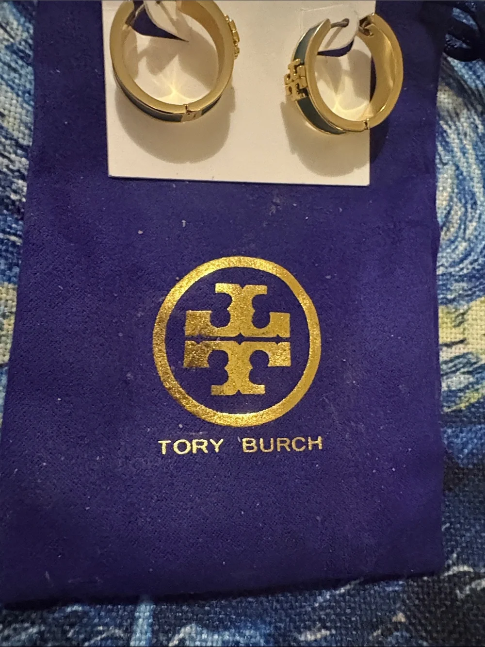 NWOTS Tory Burch Gold and Navy Hoop Earrings.